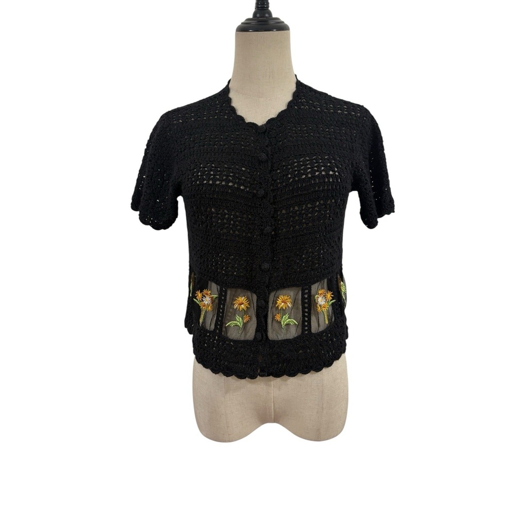 Vtg 90s‎ Blank Crochet Top Sunflower Embroidered PS Boho Cottagecore Whimsigoth